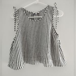 Madewell swing crop top black white stripe cotton blouse sleeveless size large
